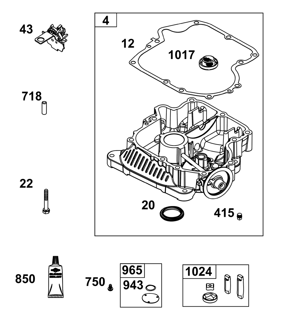 Crankcase Cover/Sump Group Diagram and Parts List for 31S977-0012-B5 200000 - 399999 Briggs and Stratton Engine